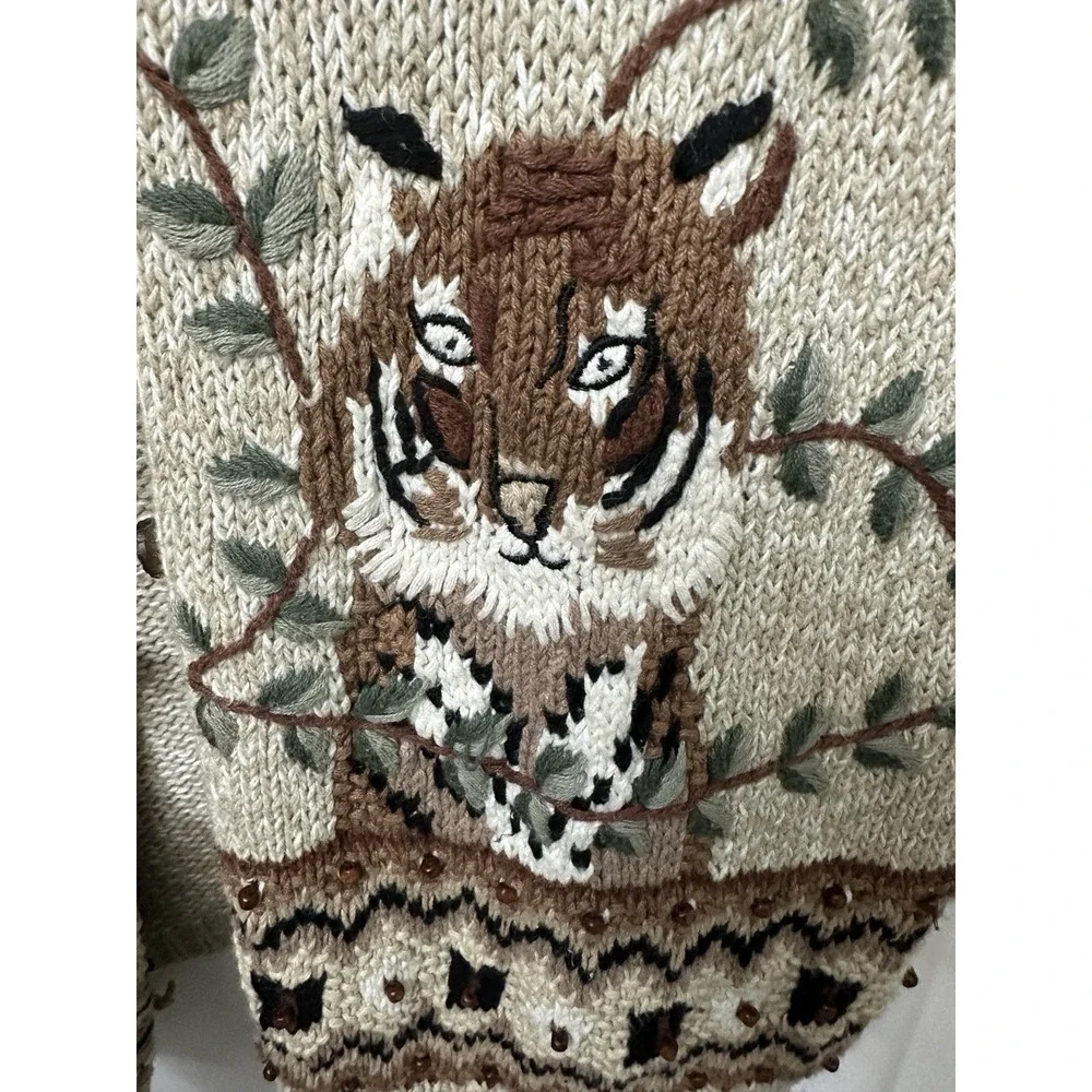 Vintage Koret Button Front Sweater Vest Giraffe Tiger Grannycore Women's Plus 1X